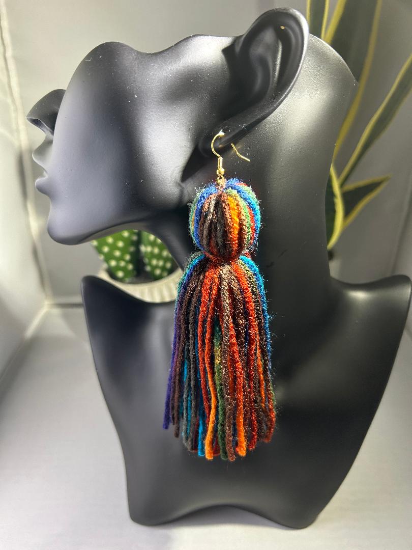 Yarn Tassel Earrings Vivid Colors