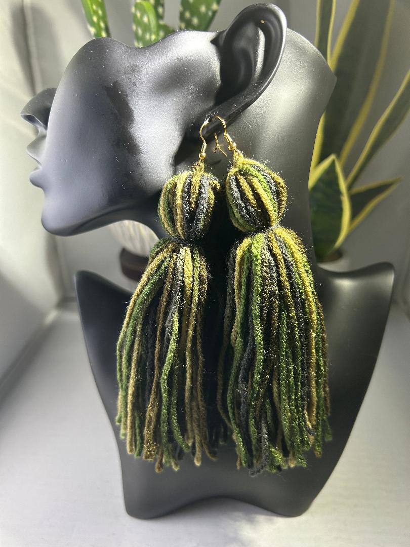 Yarn Tassel Earrings "Camo"