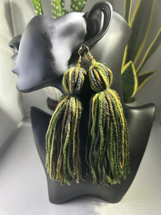 Yarn Tassel Earrings "Camo"