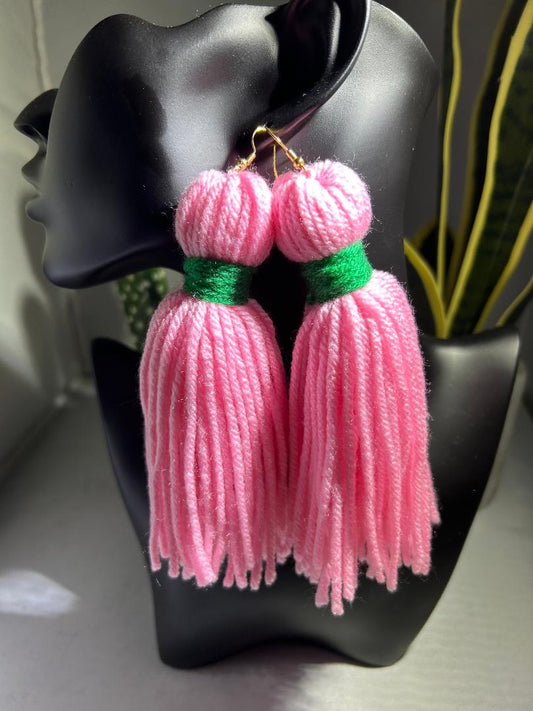 Yarn Tassel Earrings "Pink Jellybeans"
