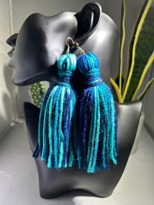 Yarn Tassel Earrings "Poolside Siesta"