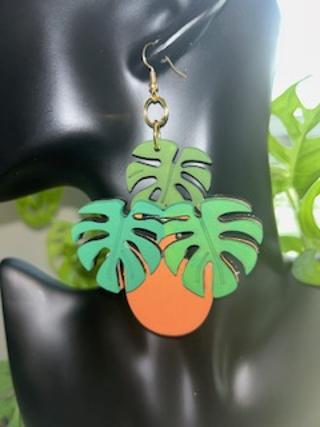 Monstera Potted  Plant Earrings