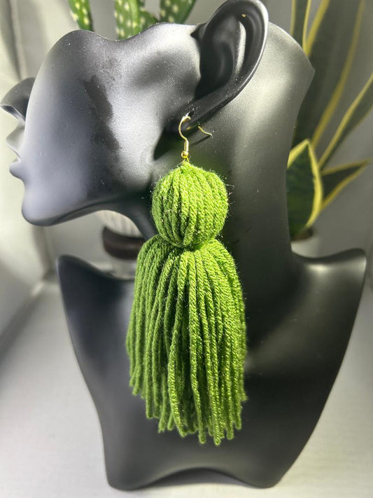 Yarn Tassel Earrings Apple Green